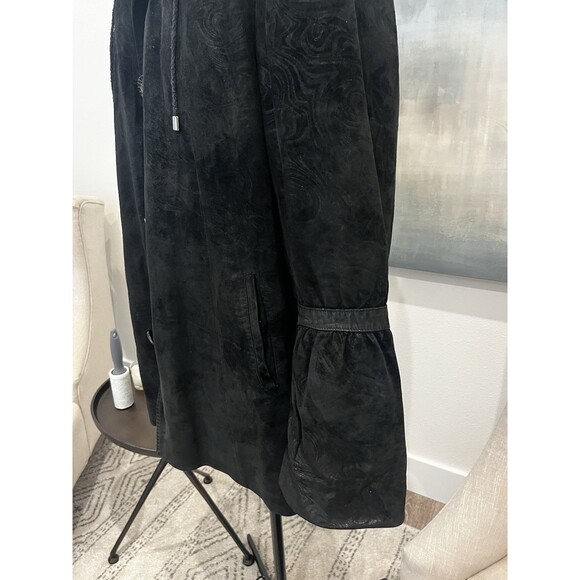 Prodi Women’s Winter Genuine Embossed Black Leather Coat Fox Fur Trim XXL - Picture 5 of 16